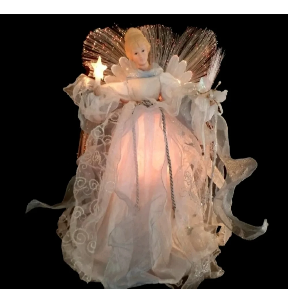 VINTAGE color-wheel FIBER OPTIC ANGEL TREE TOPPER / SILVER ICE QUEEN ANGEL